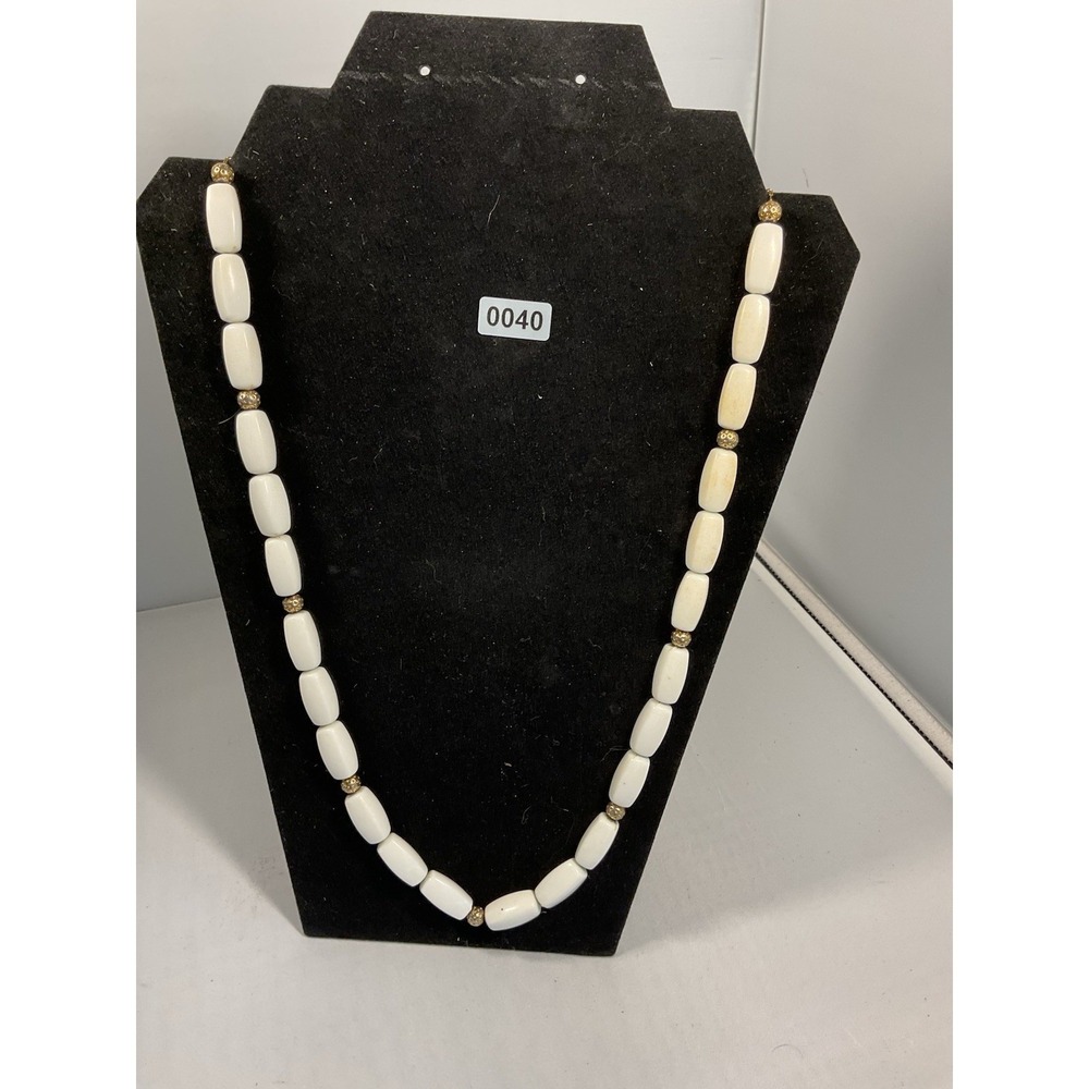 Vintage Crown Trifare Style Necklace Gold Tone Spacers Barrel Beads